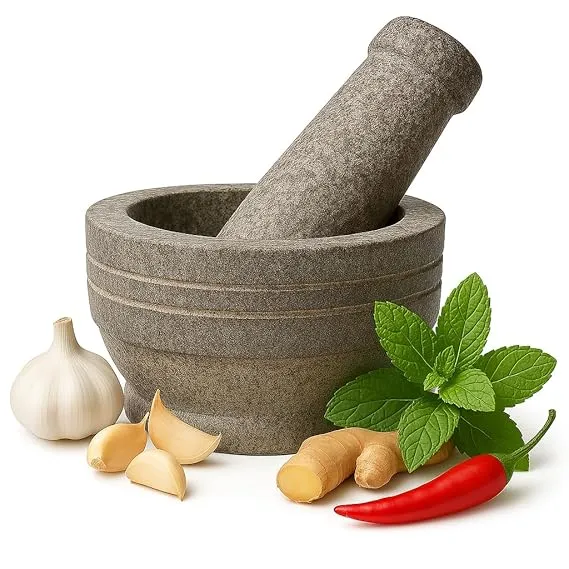 EZAHK Stone Mortar and Pestle Set for Spices, Okhli Masher, Khalbatta Stone, Natural & Traditional Grinder