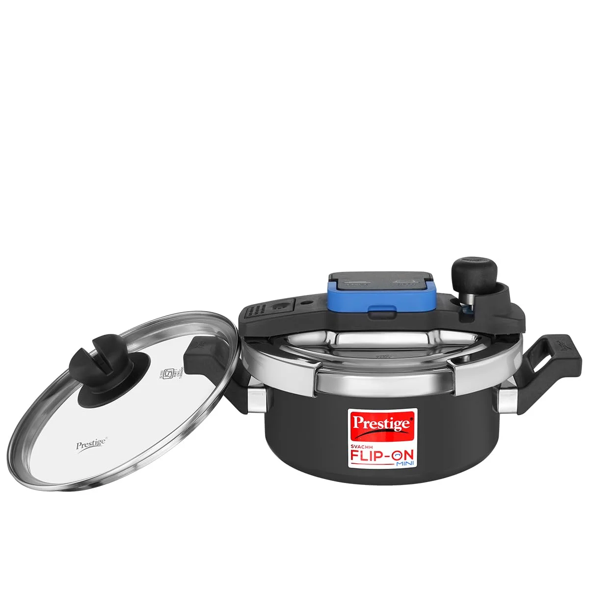 2L Svachh FLIP-ON Mini Hard Anodised Pressure Cooker with glass lid|Innovative lock lid with spillage control|Gas & Induction compatible