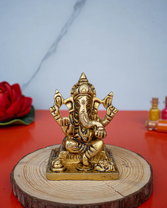 Brass Lakshmi Ganesha Idol - 3 inch -