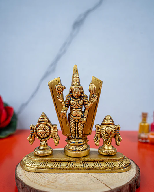 Brass Balaji with Shankh Chakra Namam Idol - 3 inch -