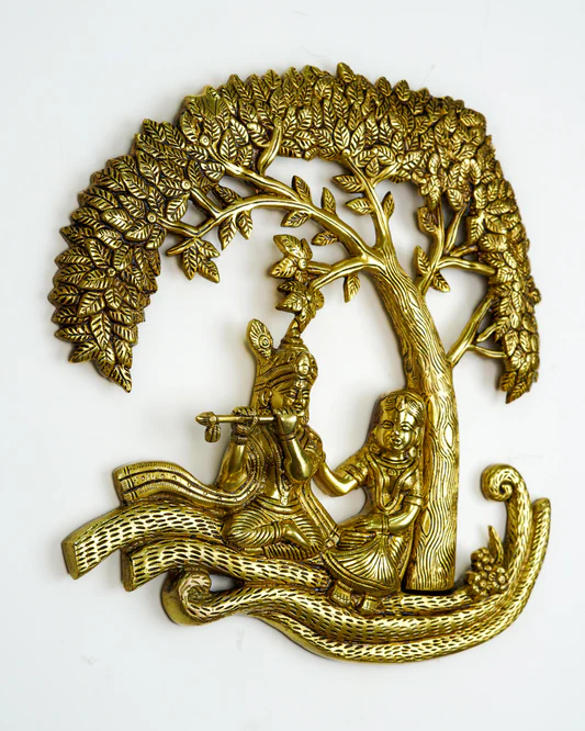 Brass Radhakrishna with Tree - 13 inch