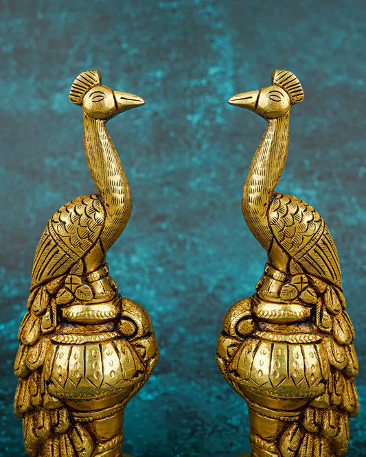 Brass Peacock Idol - Set of 2 - 7 inch -