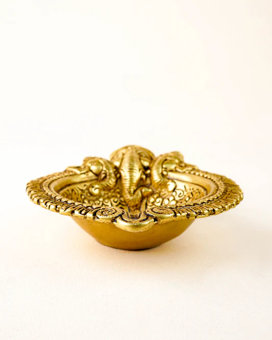 Brass Diya with Ganesha - 6 inch