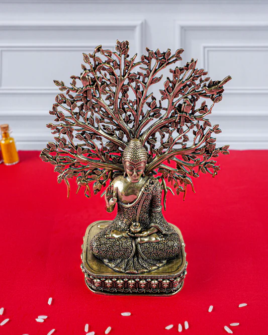 Brass Buddha with Kalpavriksha Tree Idol - 6 inch