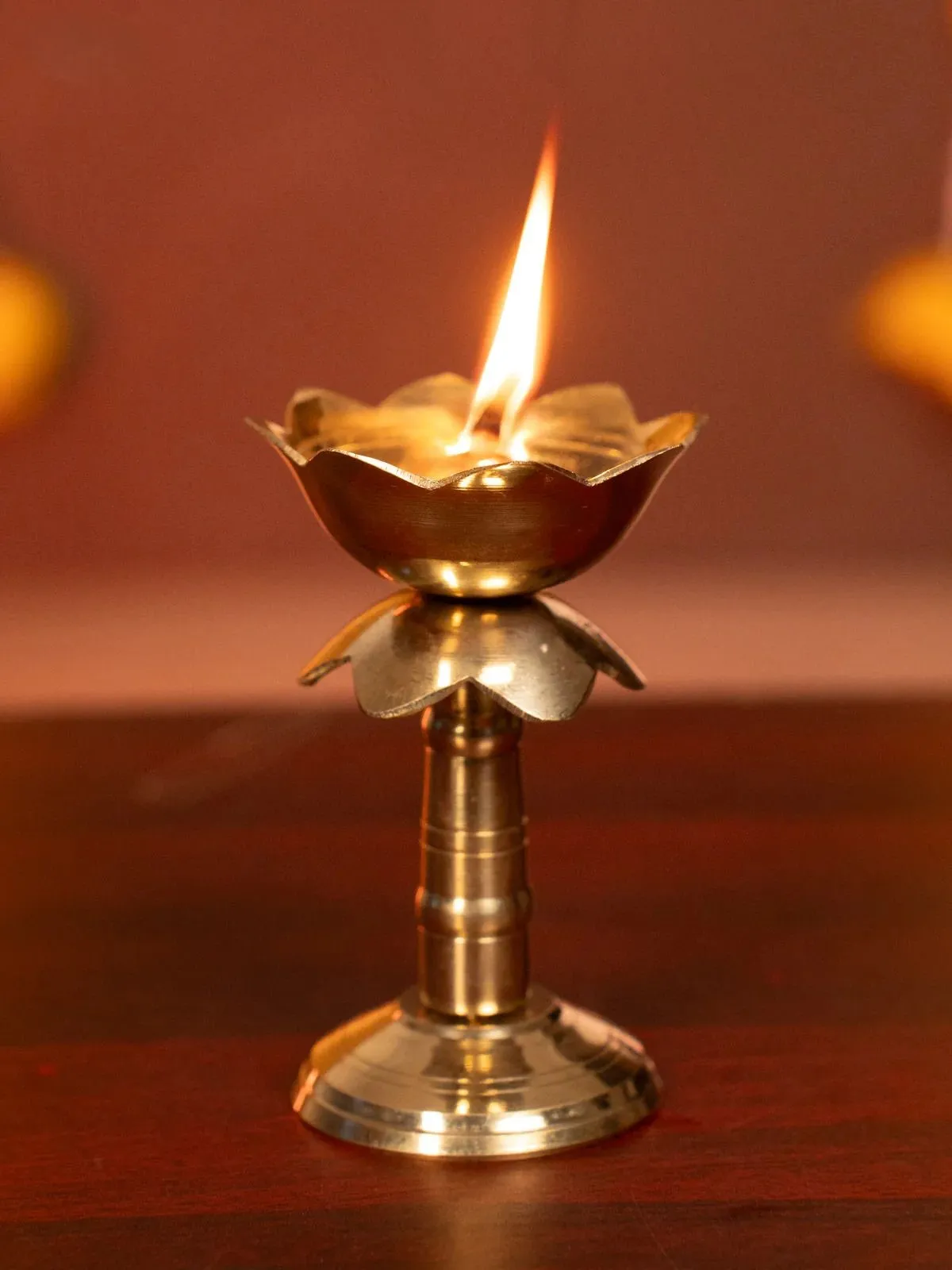 Brass Lotus Akhand Diya with Stand - 4 Inch - KH18194