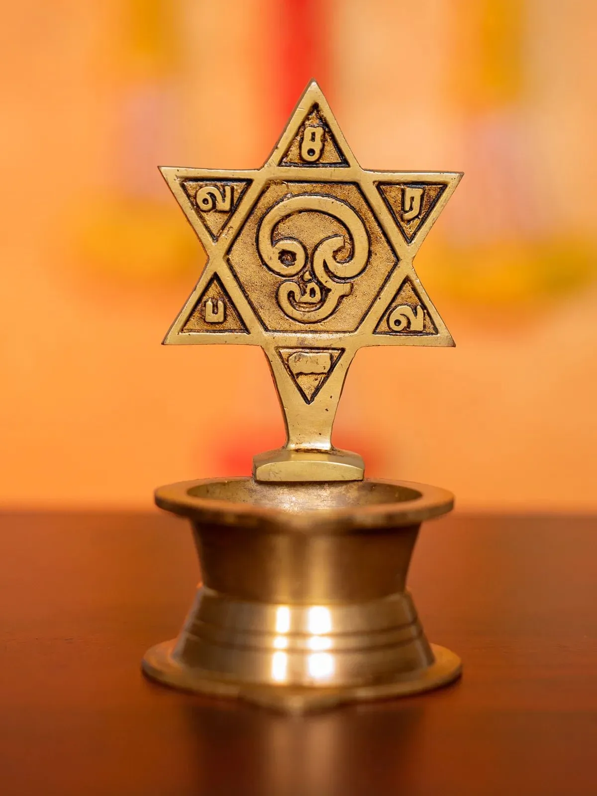 Brass Star Diya with Om Engraving - 4.5 Inches - KI07149