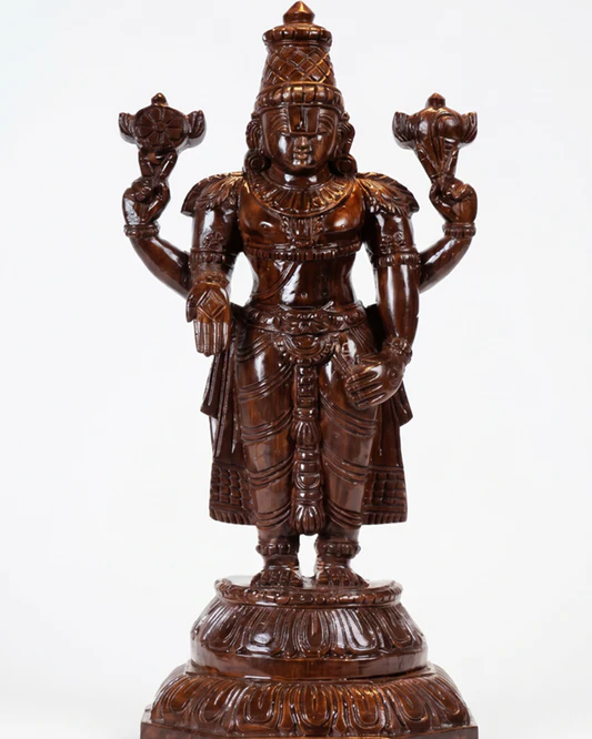 Wooden Carved Permunal Balaji Idol - 14 inch