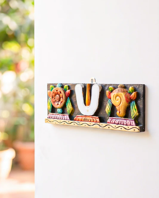 Wooden Carved Shank Chakra Nama Panel - 15 inch