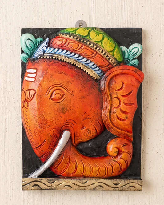Wooden Carved Ganesha Wall Hanging - 12 inch
