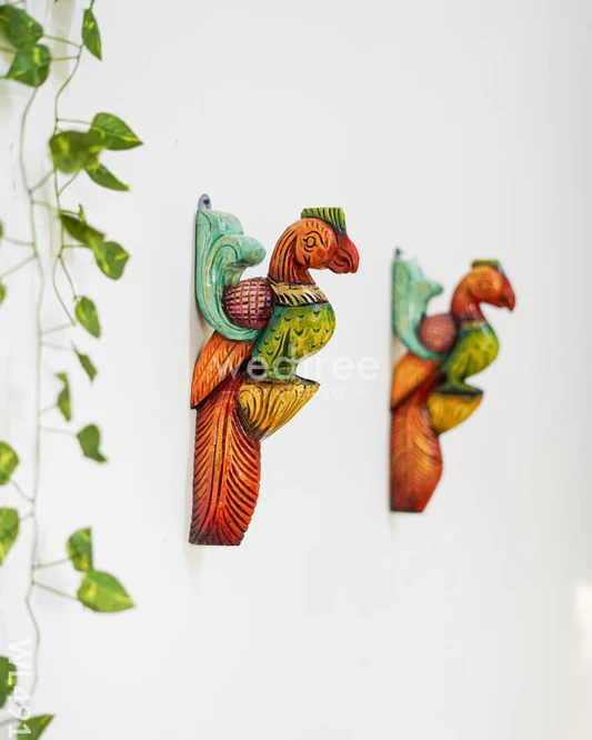 Wooden Carved Parrot Bracket - 12 inch - Set of 2