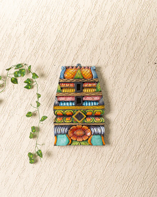 Wooden Carved - Kovil Gopuram Wall Hanging - 15 inch