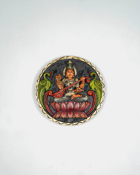 Wooden Carved Lakshmi Round Frame - Voilet - 12 inch