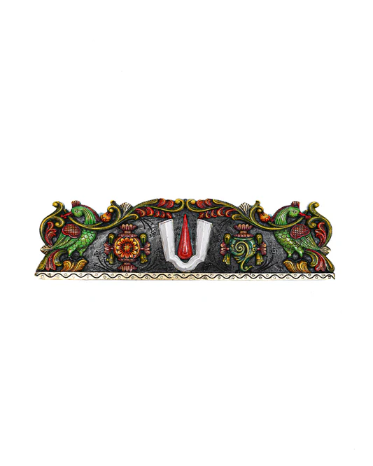 Wooden Carved Namam Panel with Flower Wall Hanging Panel - 36 inch