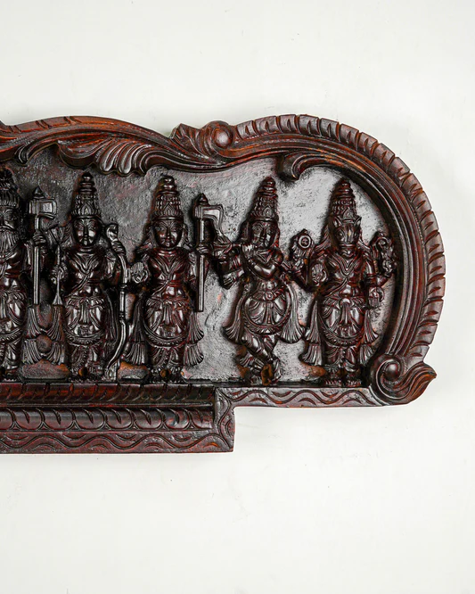 Wooden Carved Dasavatharam Wall Hanging Panel - Brown - 36 inch