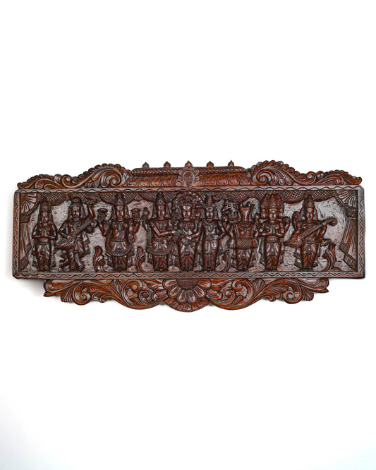 Wooden Carved Meenakshi Kalyanam Wall Hanging Panel - 43 inch -