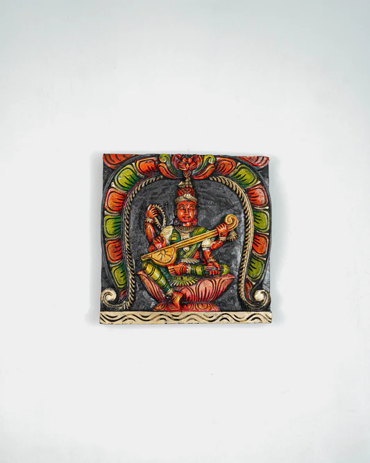 Wooden Carved Lakshmi Wall Hanging Frame - 12 inch