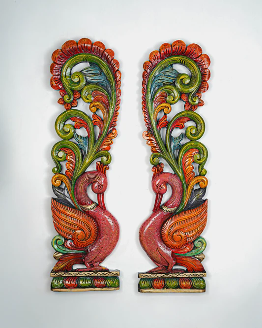 Wooden Carved Annapakshi Wall Hanging - Set of 2 - 36 inch
