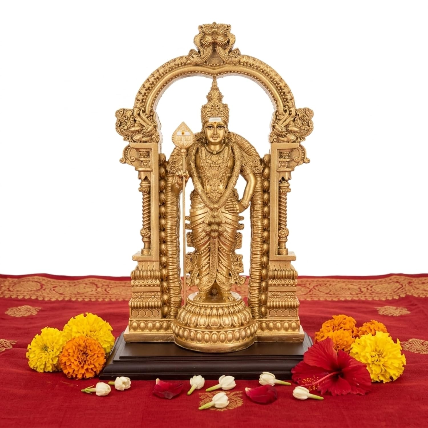 Thiruchendur Lord Murugan Gold Finish Statue with Prabhavali Arch