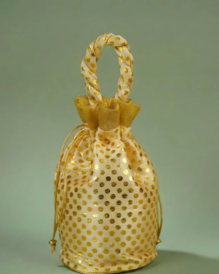 Potli Bag with Polka Dots - 8x7 inch