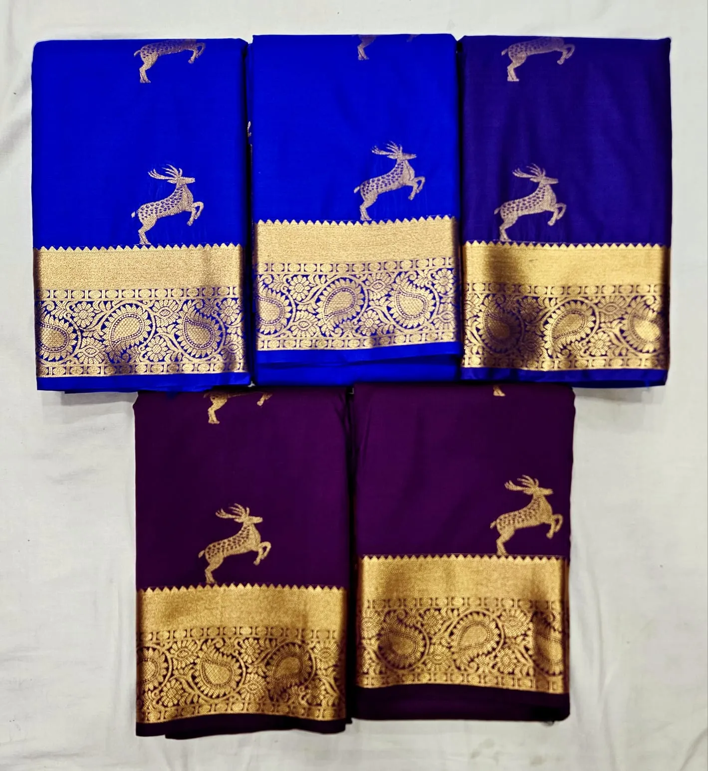 Peacock Blue Deer Motif Saree