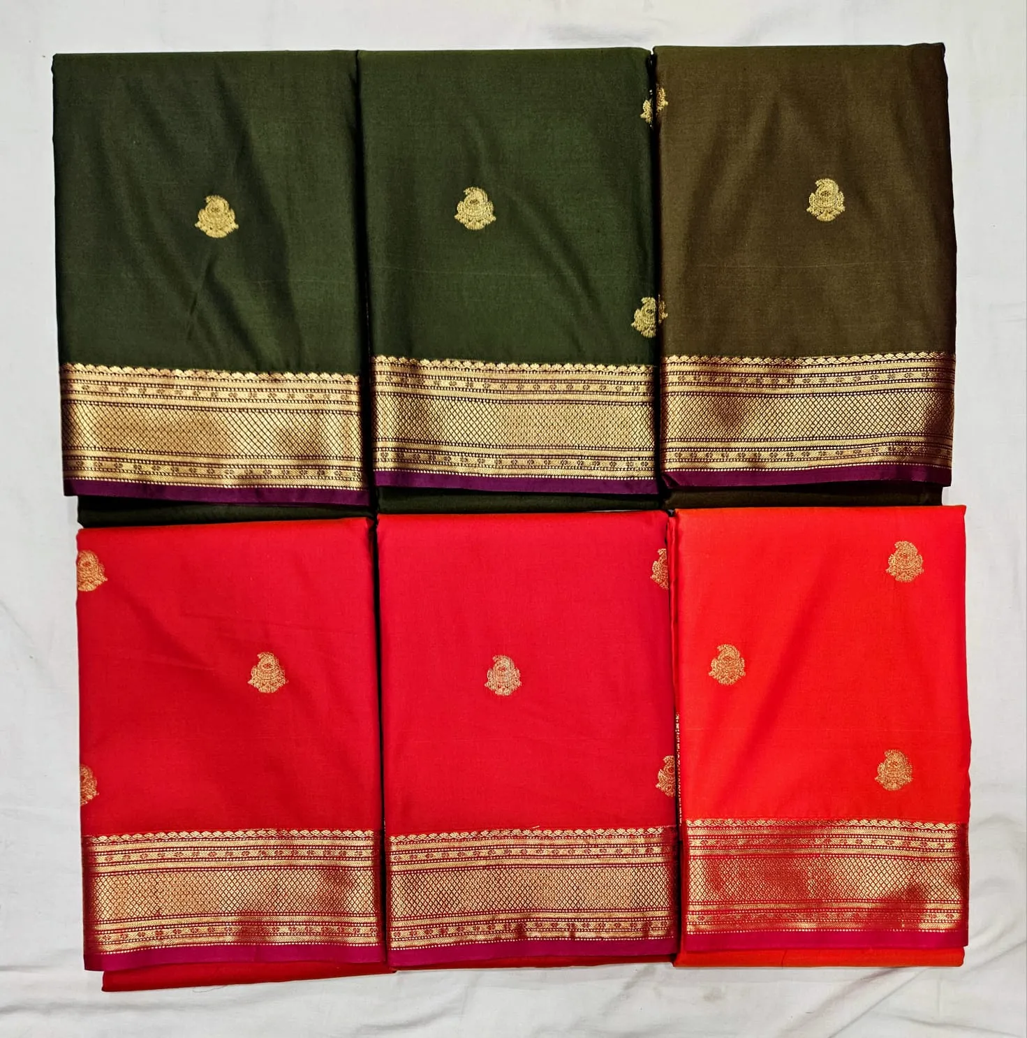 Green and Red Temple Border Sarees