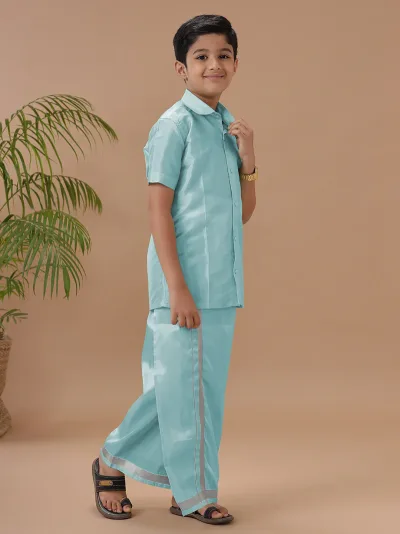 Boys Art silk Shirt & Dhoti Set Pastal Green