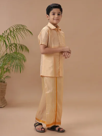 Boys Art silk Shirt & Dhoti Set Fresh Peach