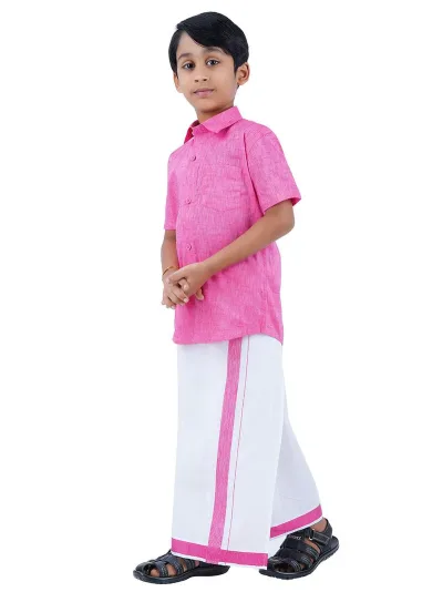 Boys Matching Dhoti & Shirt Combo Pink C34