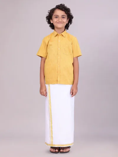 Boys Matching Half Sleeves Shirt with Flexi Dhoti Combo Yellow Polite Boy
.