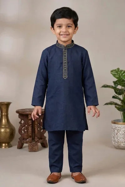 Beige Kurta Set With Tropical Print Nehru Jacket For Boys