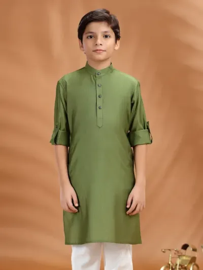 Olive soft cotton kurta for cultural gathering