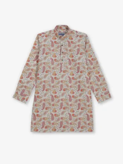 Red printed cotton silk kurta for festive