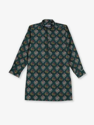 Rama green printed cotton silk kurta