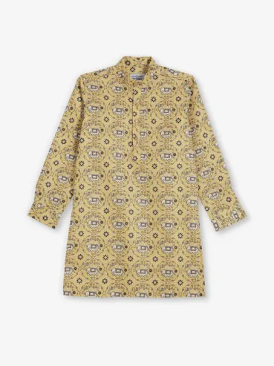 Bright yellow printed cotton silk kurta