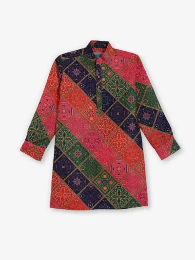 Multi color bandhej silk kurta for festive