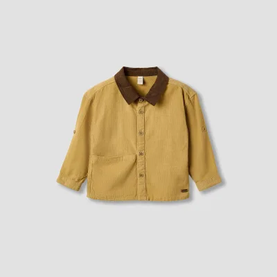 Giggles Textured Collared Shirt with Long Sleeves