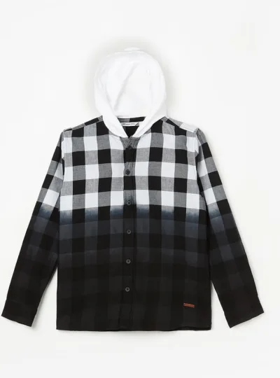 FAME FOREVER Boys Checked Hooded Shirt