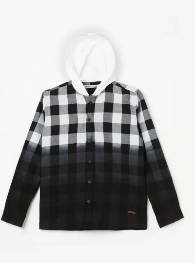 FAME FOREVER Boys Checked Hooded Shirt