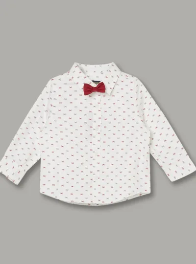 JUNIORS Boys Bow Print Shirt with Bow-Tie