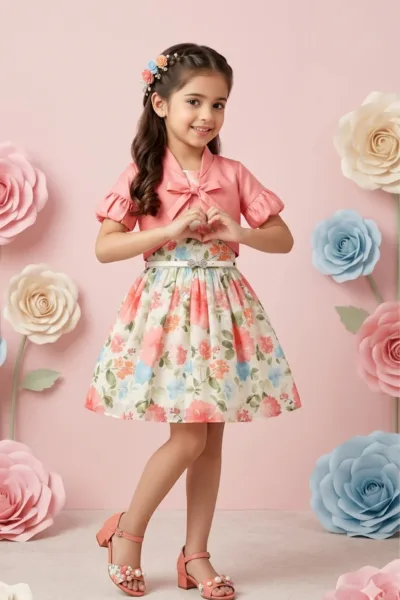 Stylish Layered Look Shrug & Floral Dress F576