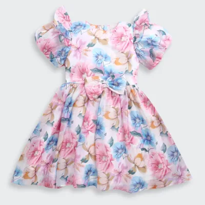 Charming Pastel Floral Puff Sleeve Dress F619