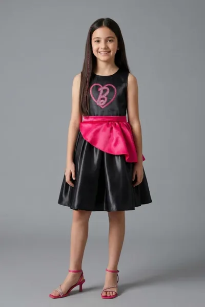 Girls Floral Satin Frock with Cream Knit Shrug TSF10098