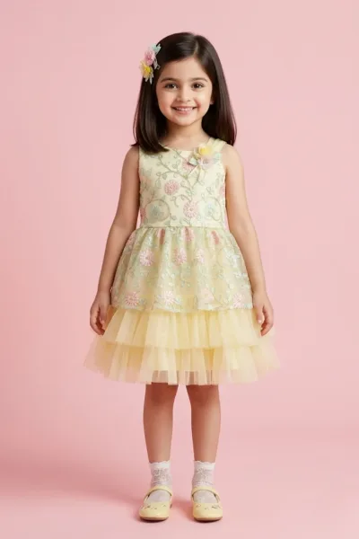Lemon Yellow Layered Party Dress F610