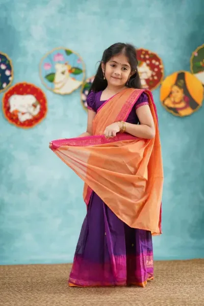 Kumaari - Purple and Pink Cotton Halfsaree