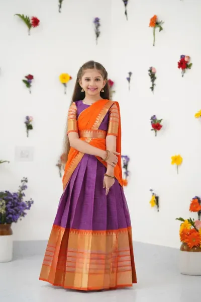 Kumaari Half Saree - Purple and Orange