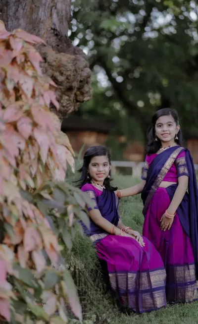 Kumaari - Purplish Magenta and Navy Blue Cotton Half-saree