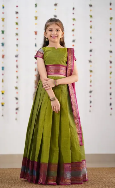 Kumaari Half Saree - Green & Magenta