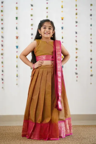 Kumaari Half Saree - Two Tone henna Mustard