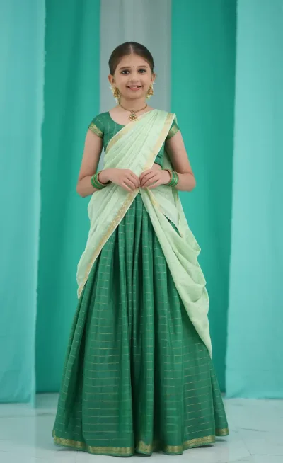 Kumaari Half Saree - Dark Green and Pastel Green