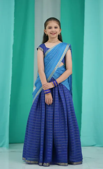 Kumaari Half Saree - Royal Blue and Light Blue